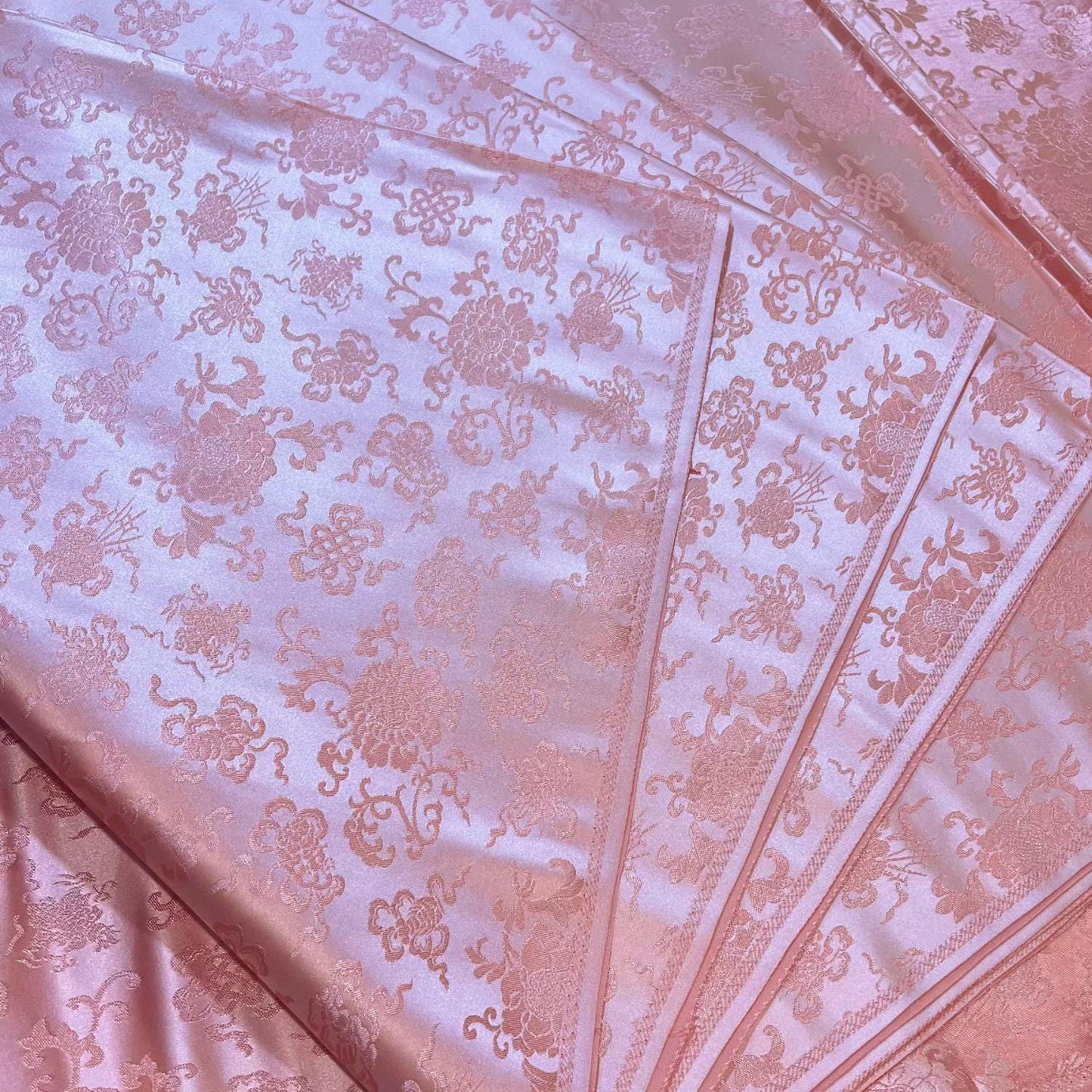 Silk Brocade Fabric: Mongolian Tibetan Double Fish Design, 29.5" Wide