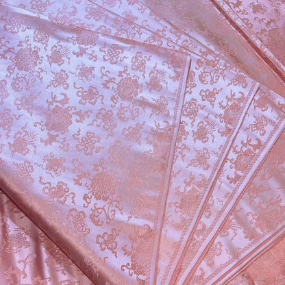 Silk Brocade Fabric: Mongolian Tibetan Double Fish Design, 29.5" Wide