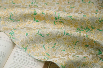 Gold Thread Jacquard Fabric: 3D Floral Upholstery & Drapery, 55" Wide