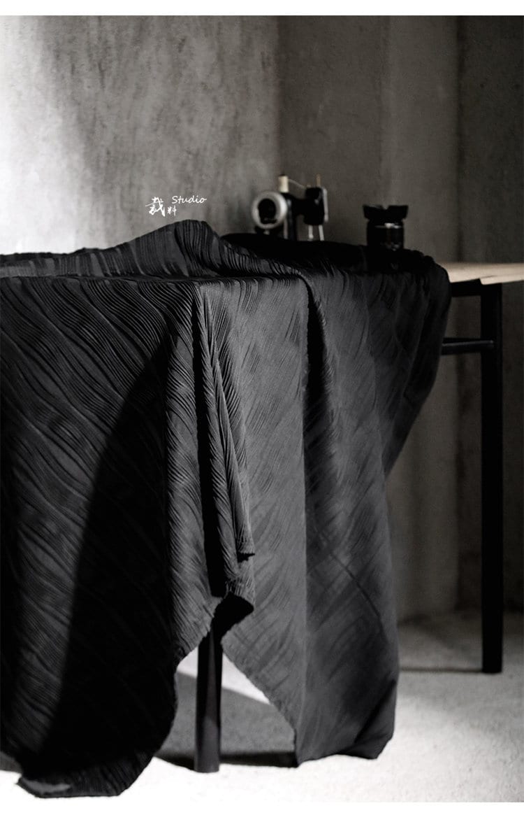 Black 3D Striped Texture Fabric: Stretch Cotton Polyester Designer Sewing