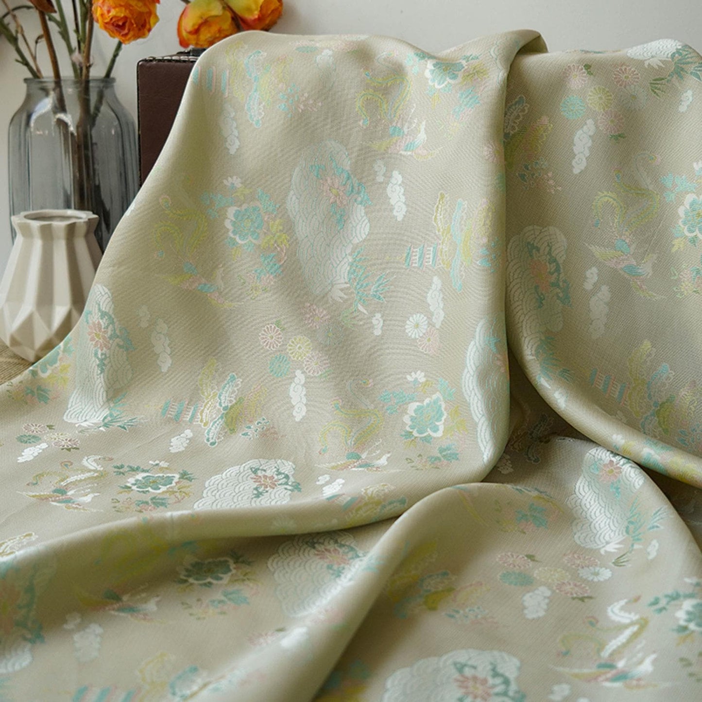 Japanese Brocade Fabric: Silky Upholstery, Costume, Decor - 55"W