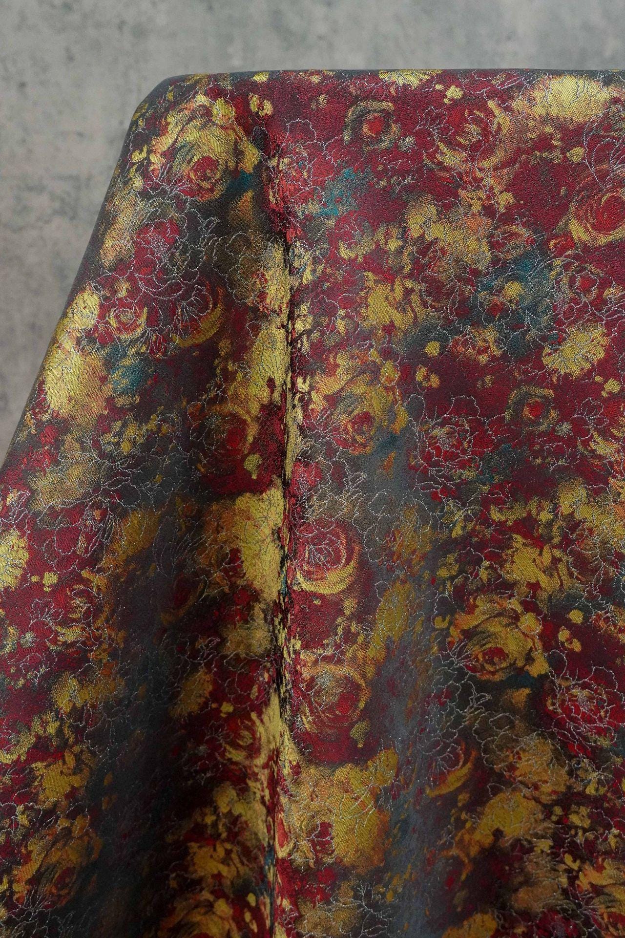 Tissu brocart jacquard à motif floral : tissu tissé de style chinois (60 pouces de large, au mètre)