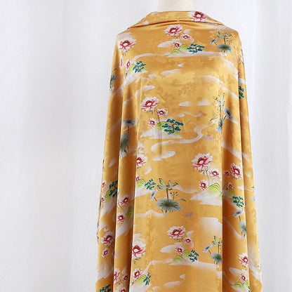 Floral Tea Silk Satin Fabric - 59"W Digital Print
