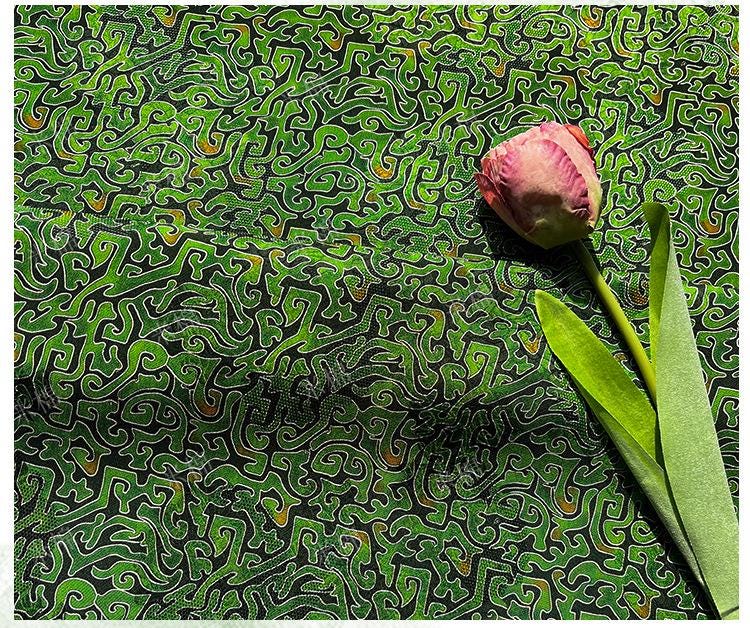100% Rayon green Jacquard Xiangyun Brocade Fabric: 59"W Upholstery & Costume