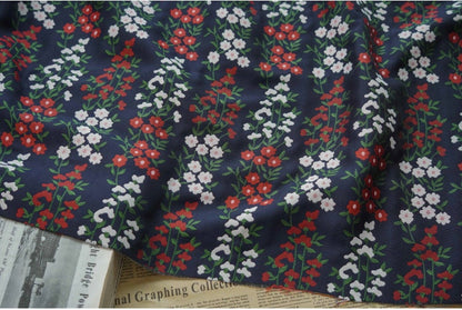 Dark Blue Floral Jacquard Fabric: Reversible Embossed Weave, 57"W