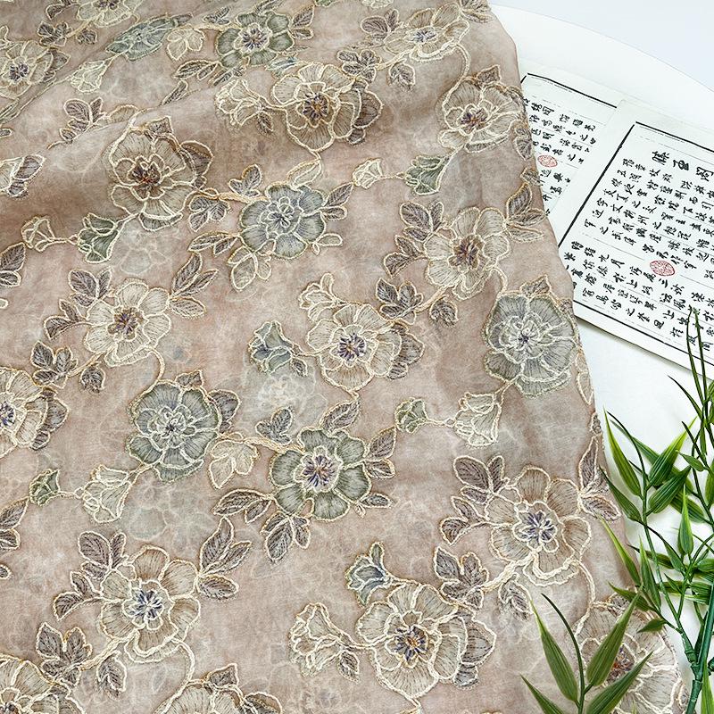Embroidered Floral Fabric ��� Vintage Hanfu Qipao Sty" Wide