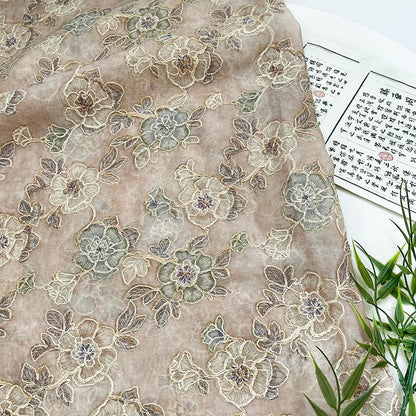 Embroidered Floral Fabric ��� Vintage Hanfu Qipao Sty" Wide