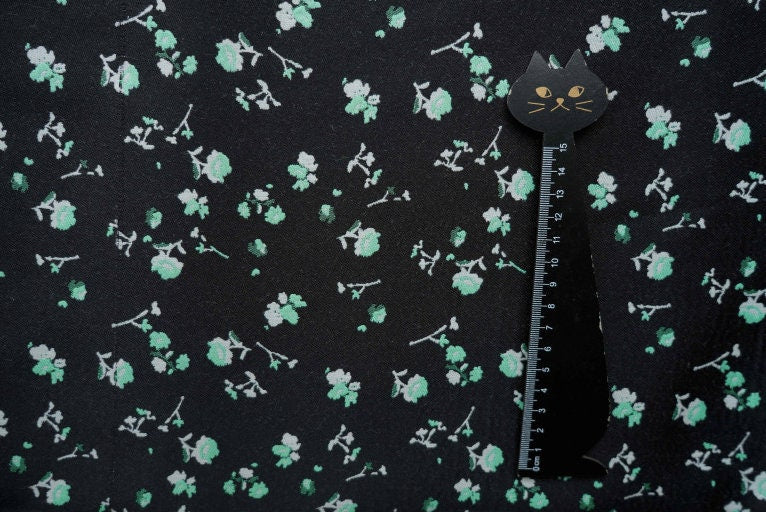 Green Floral Black Jacquard Fabric: Rayon Blend Upholstery, 59" Wide