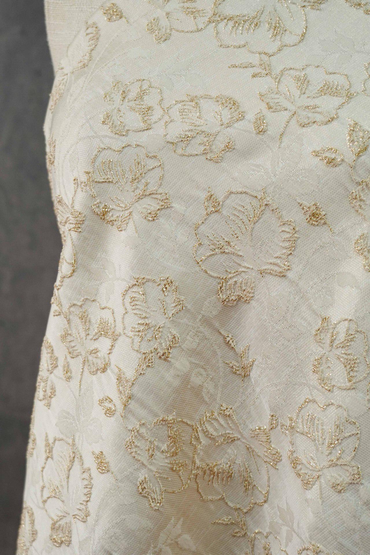 Tissu jacquard à motif floral en relief et fil doré - Brocart texturé de luxe pour ameublement, robes, patchwork, décoration intérieure - Large