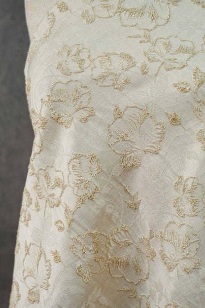 Tissu jacquard à motif floral en relief et fil doré - Brocart texturé de luxe pour ameublement, robes, patchwork, décoration intérieure - Large
