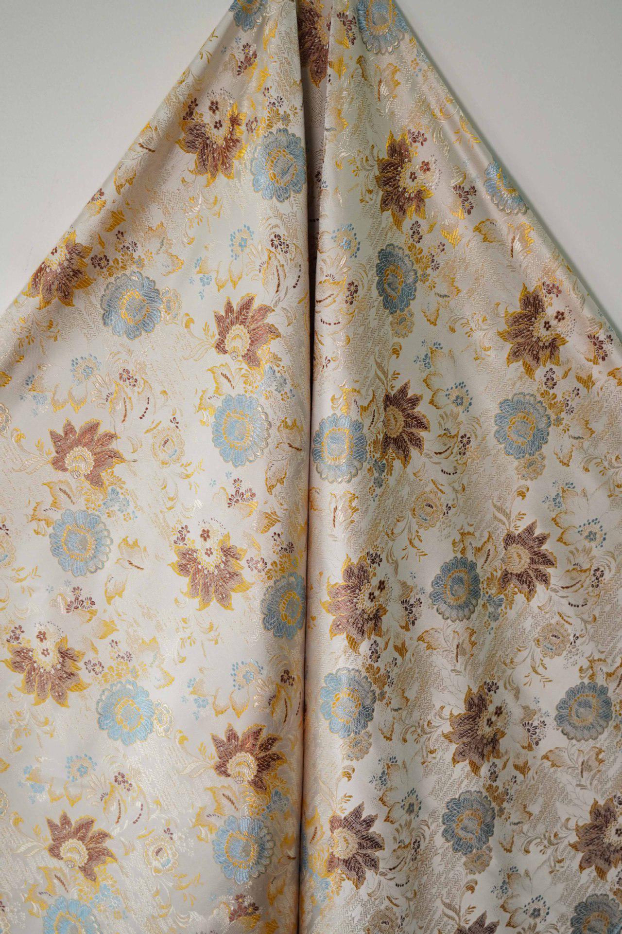 Floral Brocade Fabric: Silky Jacquard, Chinese Wedding Style, 58"W