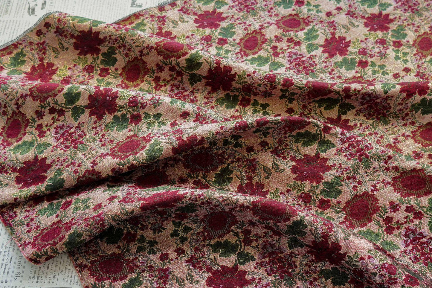 Vintage Floral Brocade Fabric: Gold Thread Embossed Jacquard, Palace Style (58" Wide)