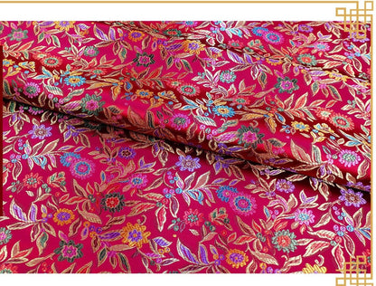 Floral Brocade Fabric: Chinese Leaf Design, 45" Wide