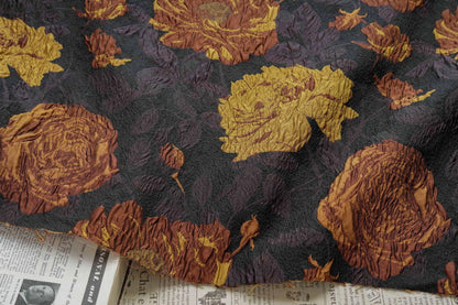 Embossed Jacquard Fabric: Retro 3D Yellow Brown Upholstery, Dress, Curtain - 53"W