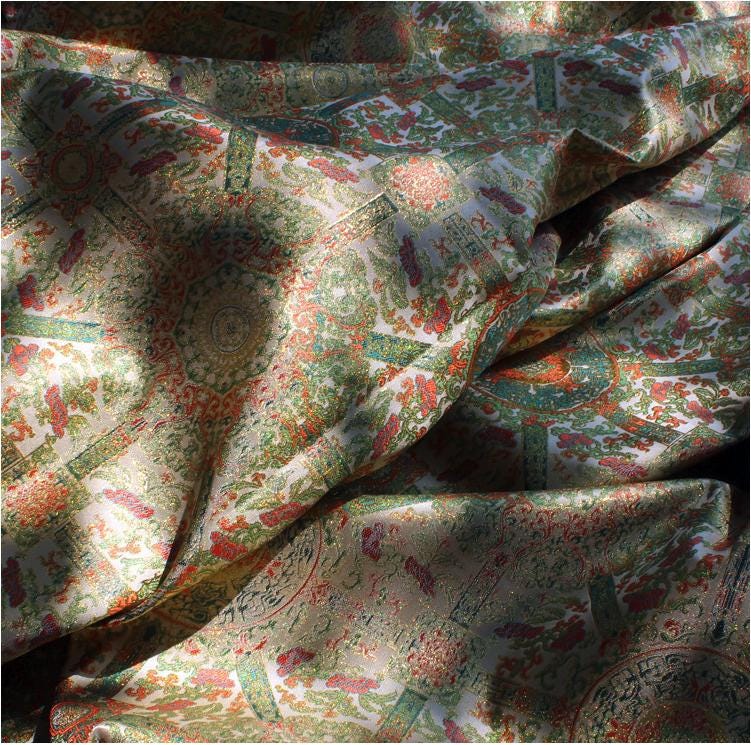 Mongolian Bada Fabric: Tibetan Caisson Pattern Rayon, 58"W, By The Meter