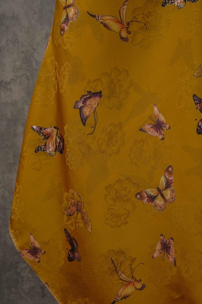 Butterfly Flower Tea Silk Satin Fabric: Digital Print (55"W)