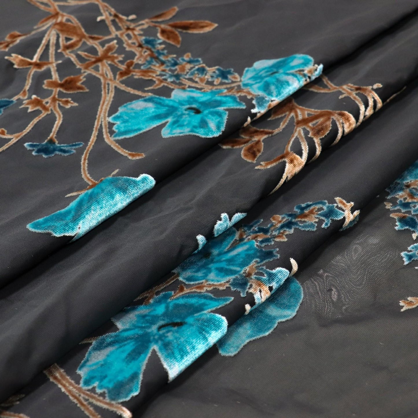 Burnout Floral Viscose Velvet Fabric: Soft Drape for Kimono, Costume