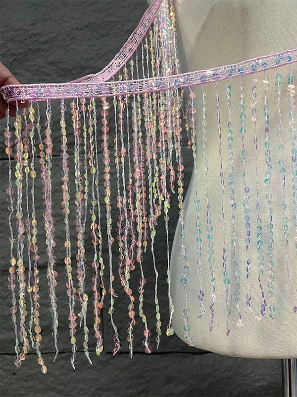 Sequined Tassel Fabric: 25cm Wide Designer Trim