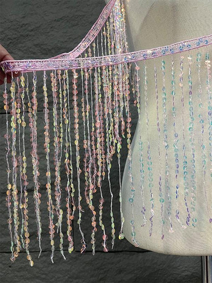 Sequined Tassel Fabric: 25cm Wide Designer Trim