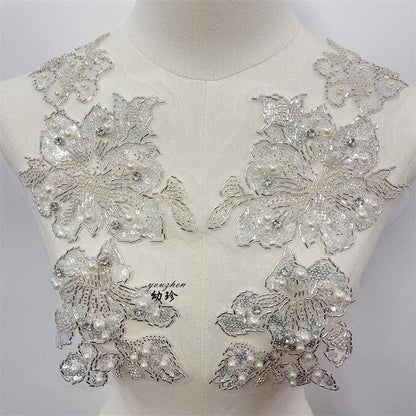 Embroidered Lace Trim: Light Ivory Bridal Wedding Veil Fabric, Sequins (By Yard)