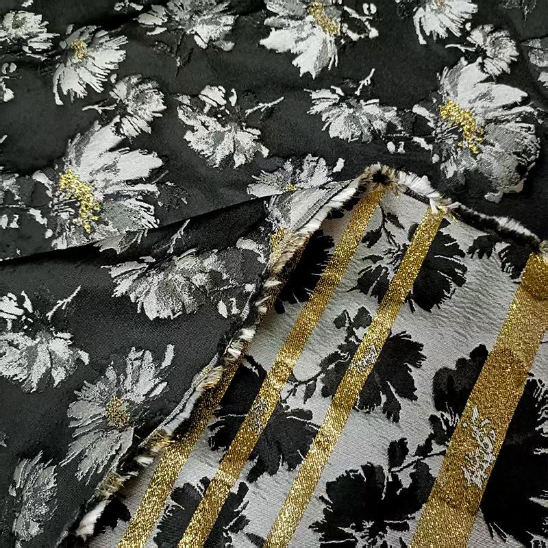 Gold Thread Floral Jacquard Brocade Fabric: 63" Wide