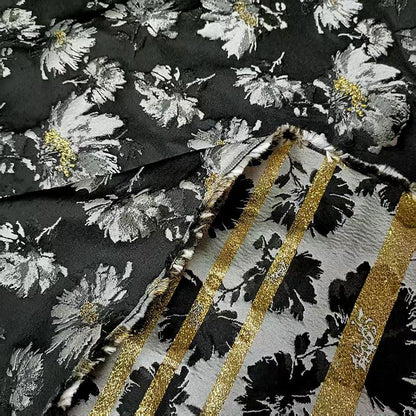Gold Thread Floral Jacquard Brocade Fabric: 63" Wide