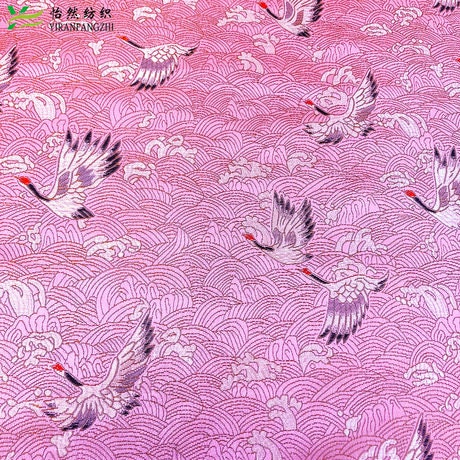 Crane Jacquard Satin Fabric: Gold Bird Brocade, 45"W Home Decor