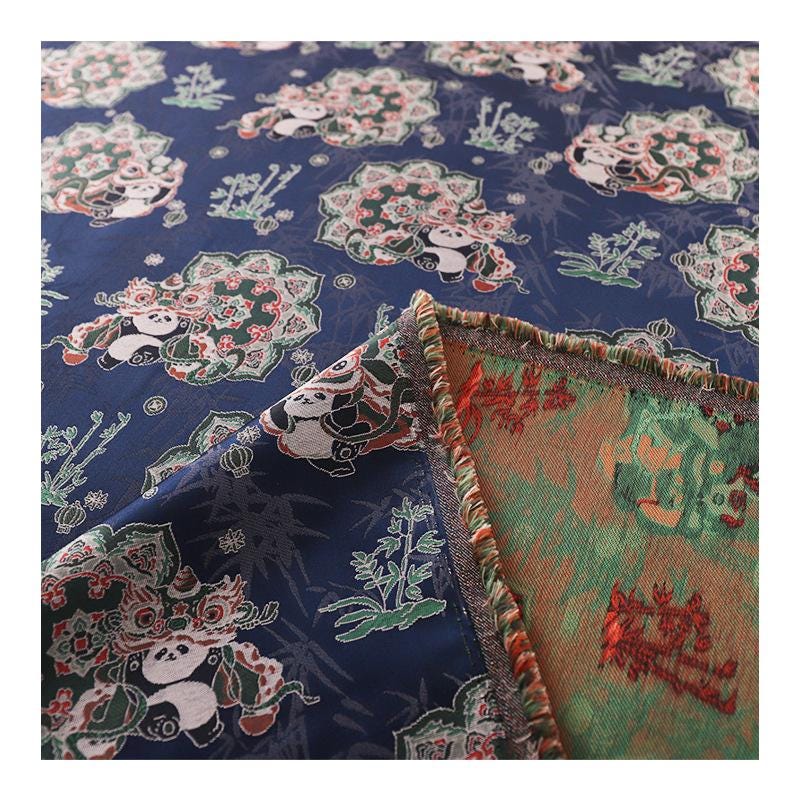 Panda Brocade Fabric: Blue Silk Blend, Cheongsam Qipao Material (58" Wide)