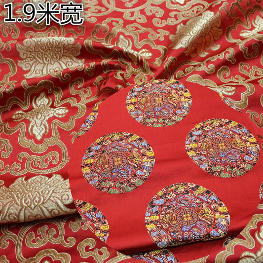 Tissu brocart chinois vintage : tapisserie en satin de soie de 75 pouces de large