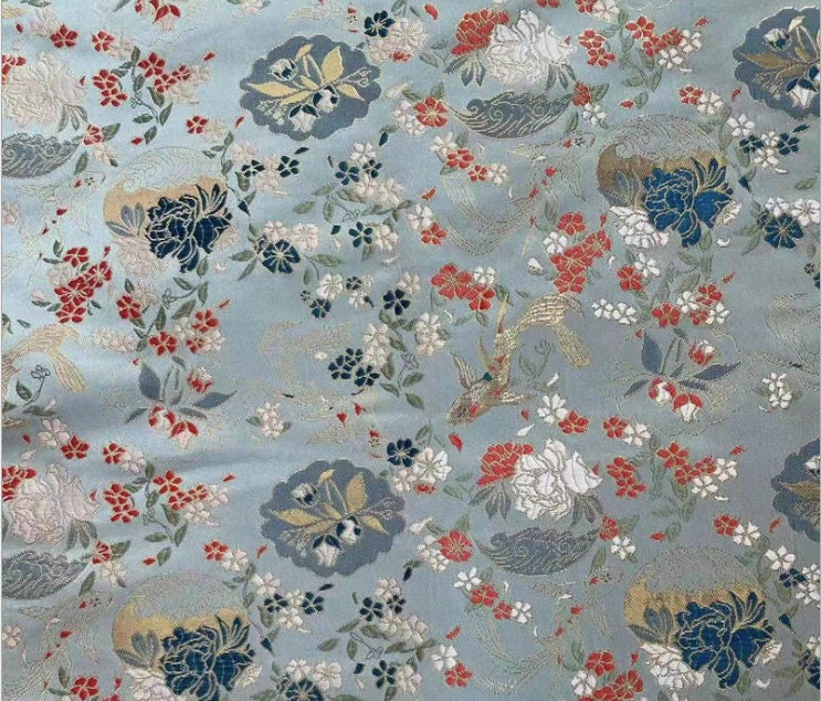 Nishijin Japanese Brocade Fabric: Goldfish Floral Jacquard, 59" Wide