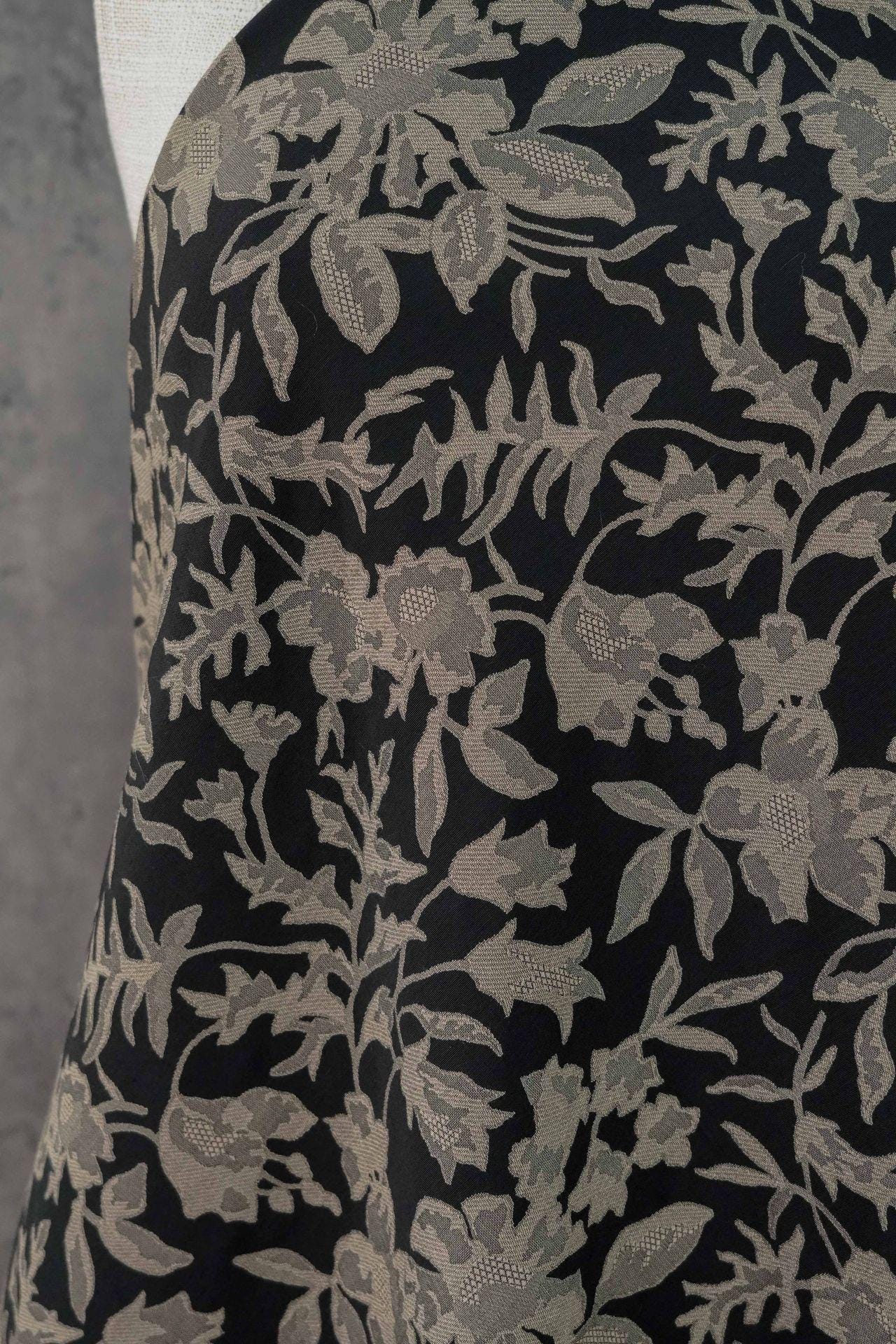 Black Floral Jacquard Fabric: Luxury Woven Dress Material (55" Wide)