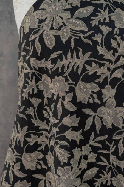 Black Floral Jacquard Fabric: Luxury Woven Dress Material (55" Wide)