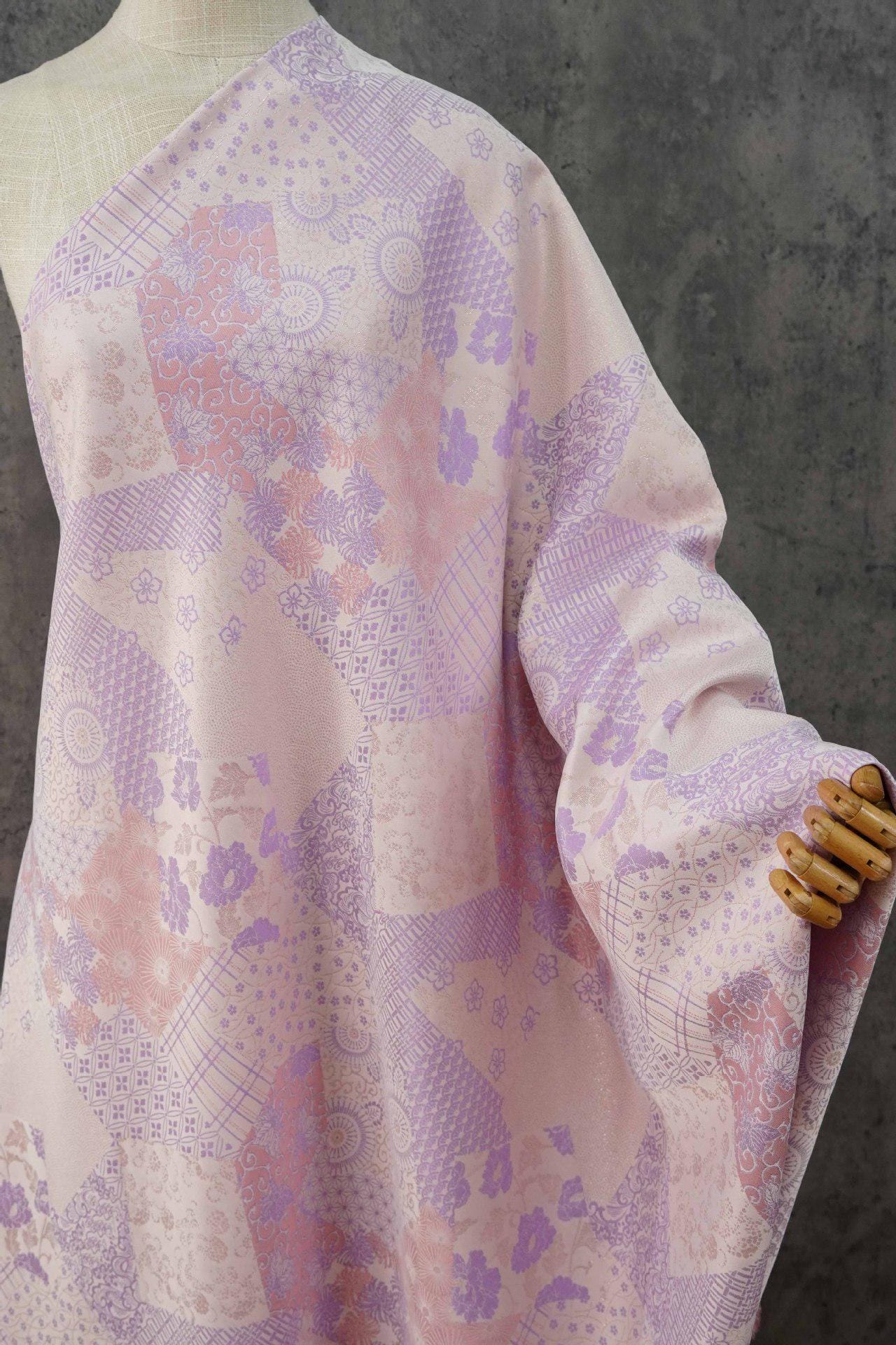 Japanese Floral Patchwork Fabric | Sashiko Style Quilting Material, 58"W