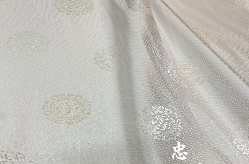 White Silk Brocade Fabric: Metallic Traditional Pattern, Upholstery & Sewing, By The Meter