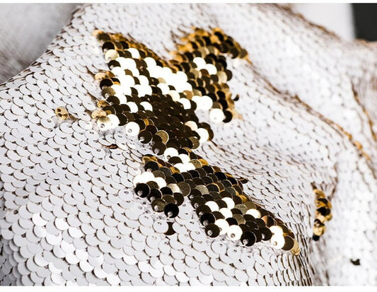 Tissu à sequins bicolores or blanc : Tissu de créateur Symphony Gradient