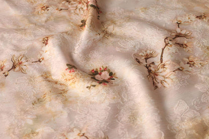 Floral Silky Satin Fabric: 59"W Ancient Painting Print