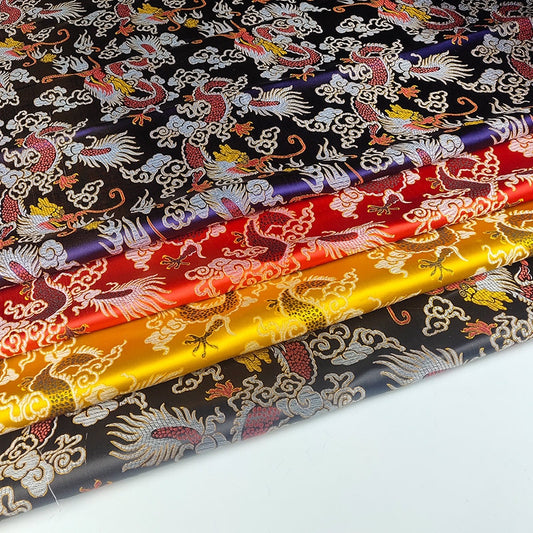 Dragon Brocade Fabric: Colorful Jacquard Satin, Home Decor (35"W)