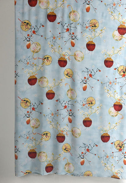 Chinese Ink Painting Cotton Fabric: Floral Drapery, Costume Sewing (55"W)