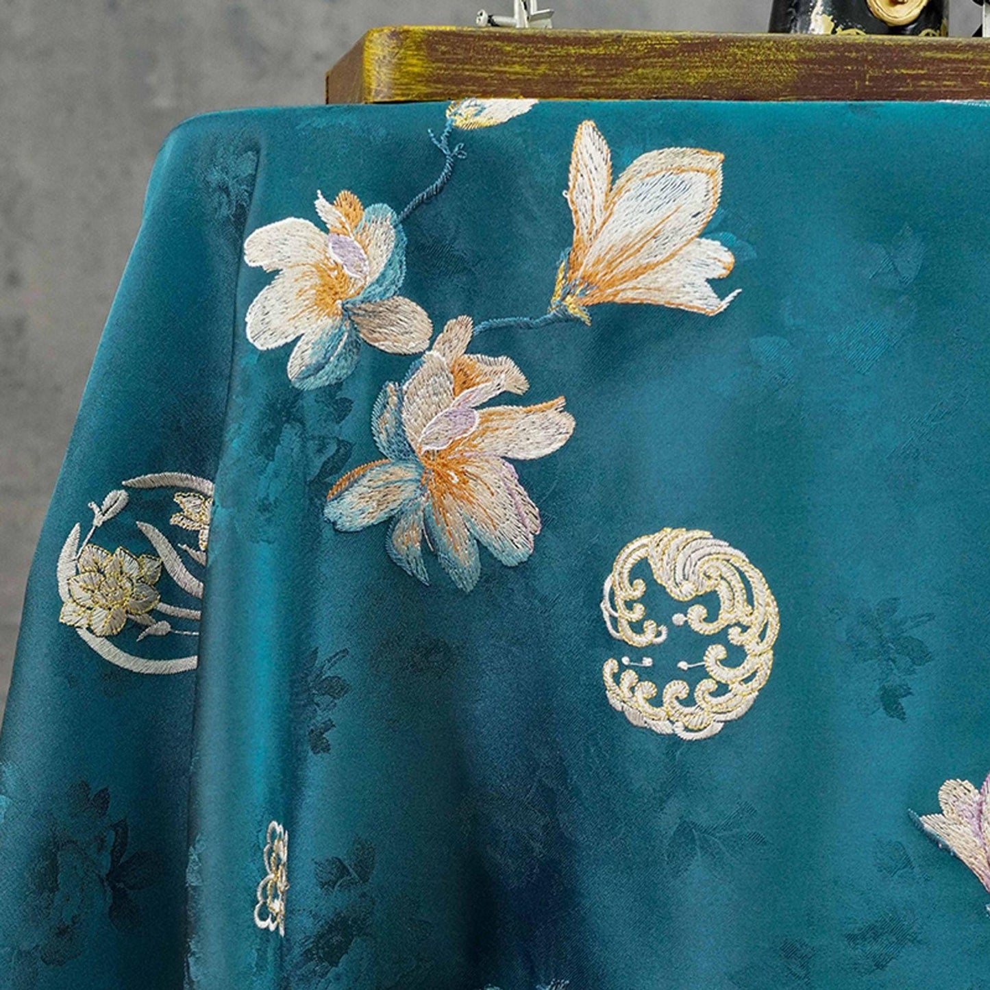 Silk Brocade Fabric: 59"W Peony Pattern for Cheongsam, Robes, Upholstery