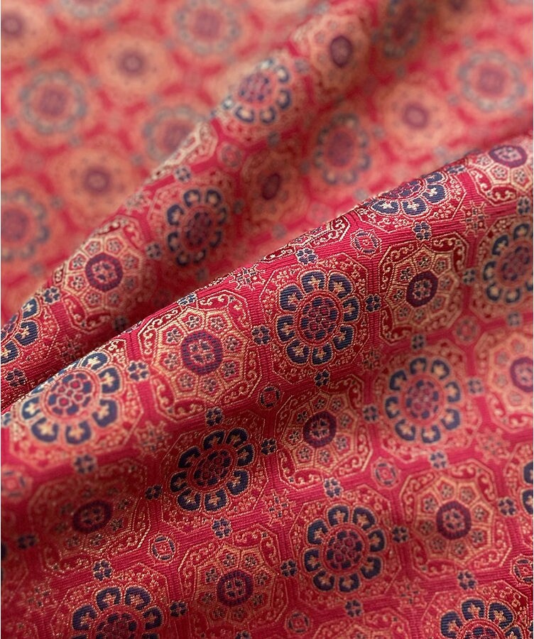 Red & Gold Brocade Fabric: Precious Square Pattern, 55" Wide