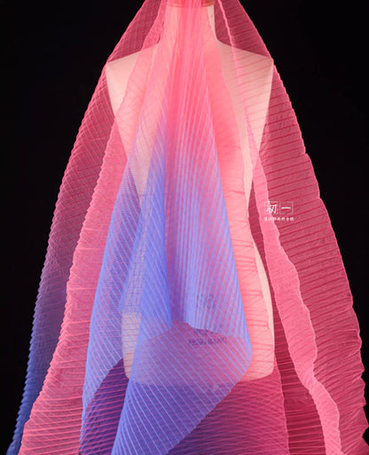 Pleated Gradient Organza Fabric, Stiff Texture, 55" Wide