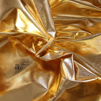 Metallic Gold PU Fabric: 57" Designer Knit Sewing Material