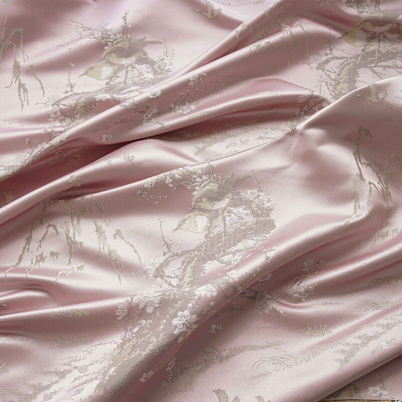 Mountain Flowers Birds Brocade Fabric: 58"W Rayon Sewing Material