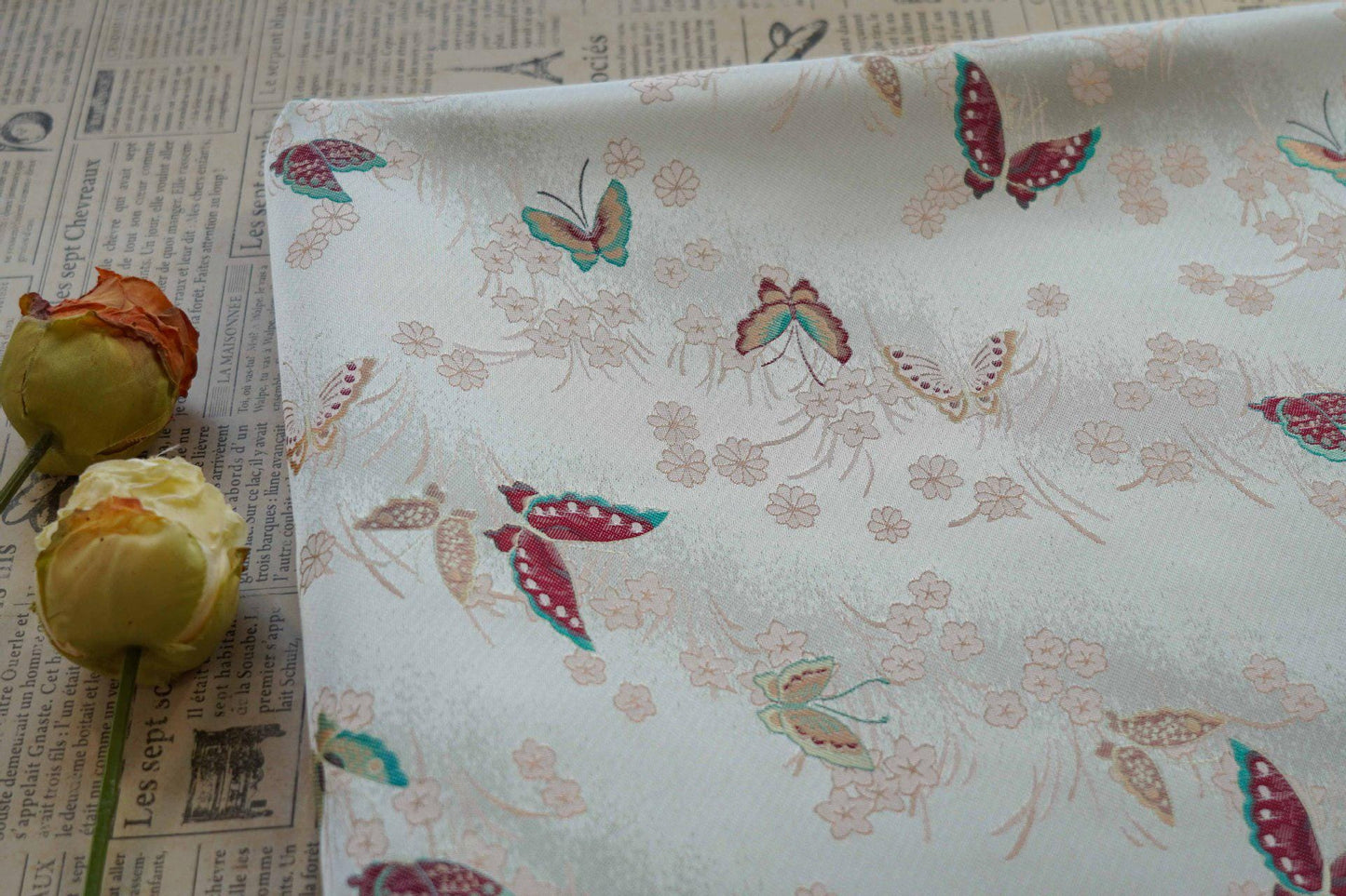Butterfly Jacquard Brocade Fabric: Japanese Style Damask (By The Meter)
