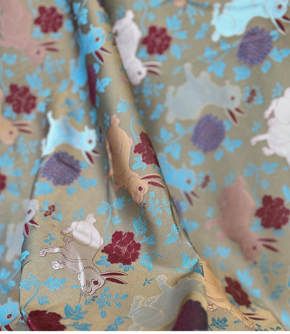 Gold Rabbit Brocade Fabric: 59"W Chinese Cheongsam Silk Rayon