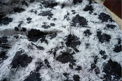 Black & White Floral Jacquard Fabric: 57"W Rayon Blend, Costume Decor
