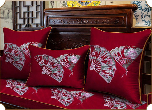 Embroidered Fan Brocade Fabric: Rayon Cushion Cover, Upholstery (40x70cm)