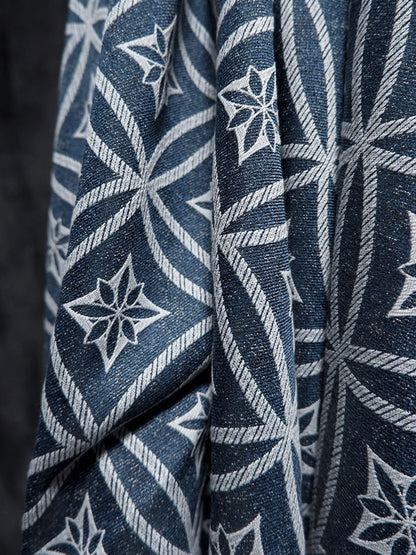 Jacquard Denim Fabric: Linear Geometric Pattern, 57" Wide