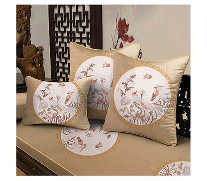 Embroidered Bird Brocade Fabric: Asian Style Cushion Cover, Upholstery (50x60cm)