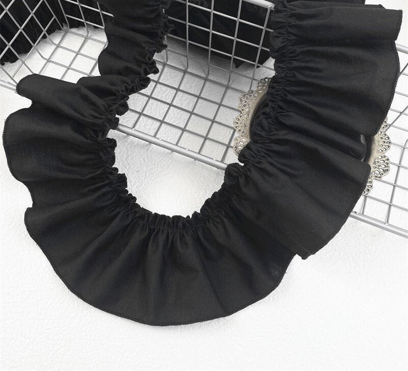 Black Cotton Ruffle Fabric Trim: DIY Doll Clothing, Decor - 3" Width